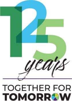 colorful stylized text saying "125 years Together for Tomorrow"